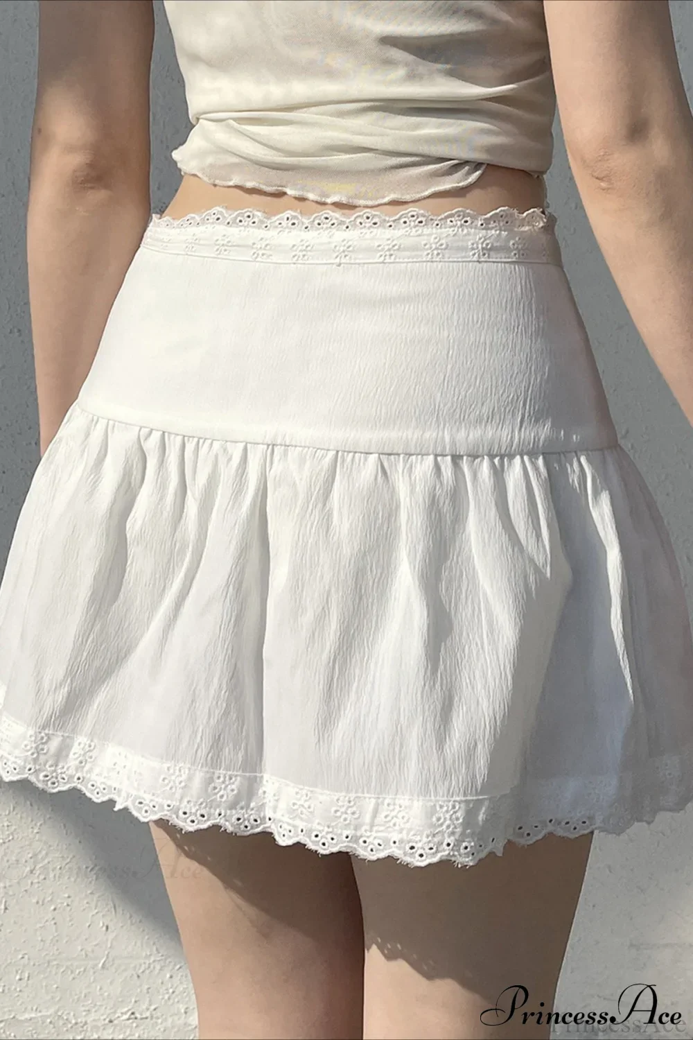 White Lace Trim Tiered Mini Skirt - Image 3