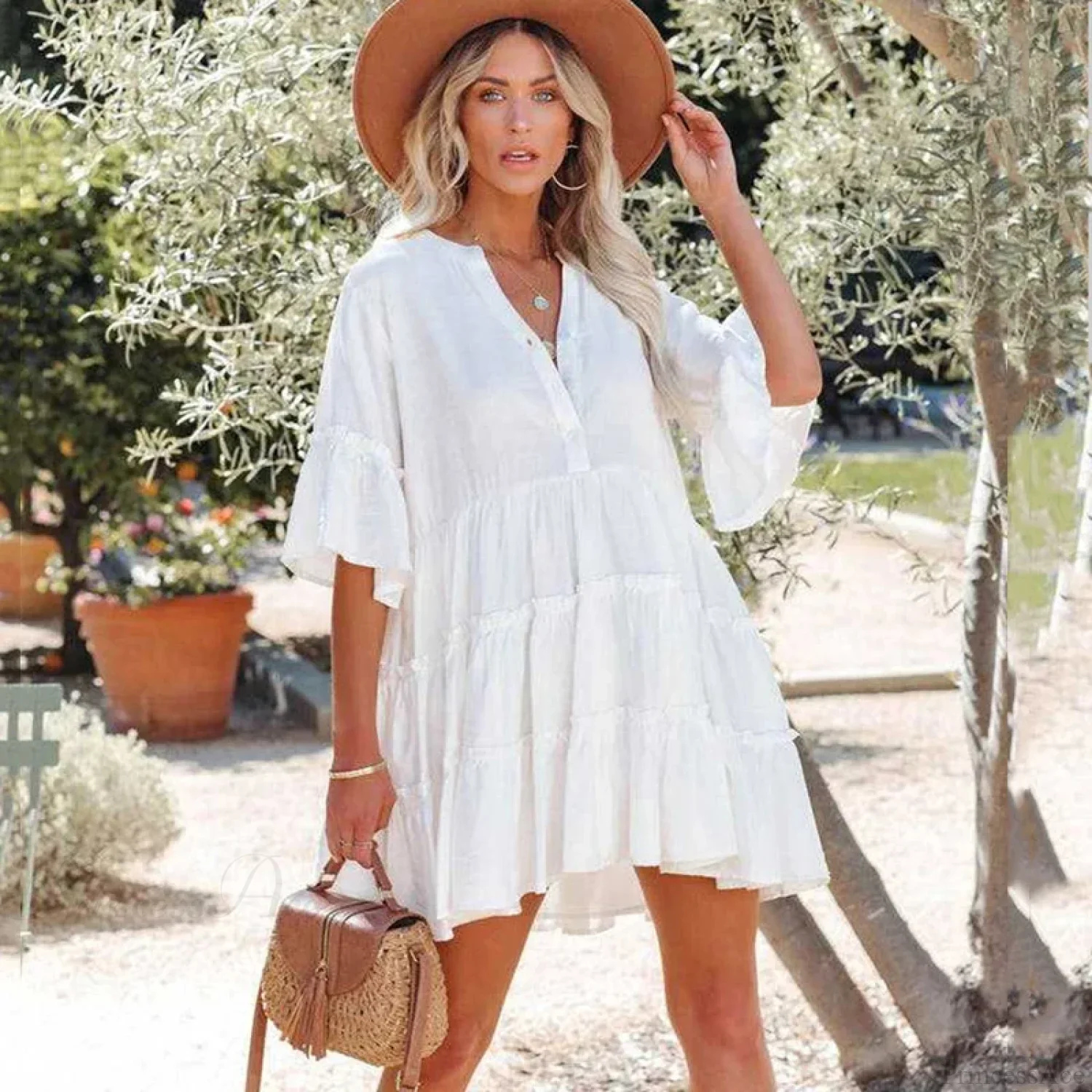 White Mini Dress Holiday Beach Wear - Image 5