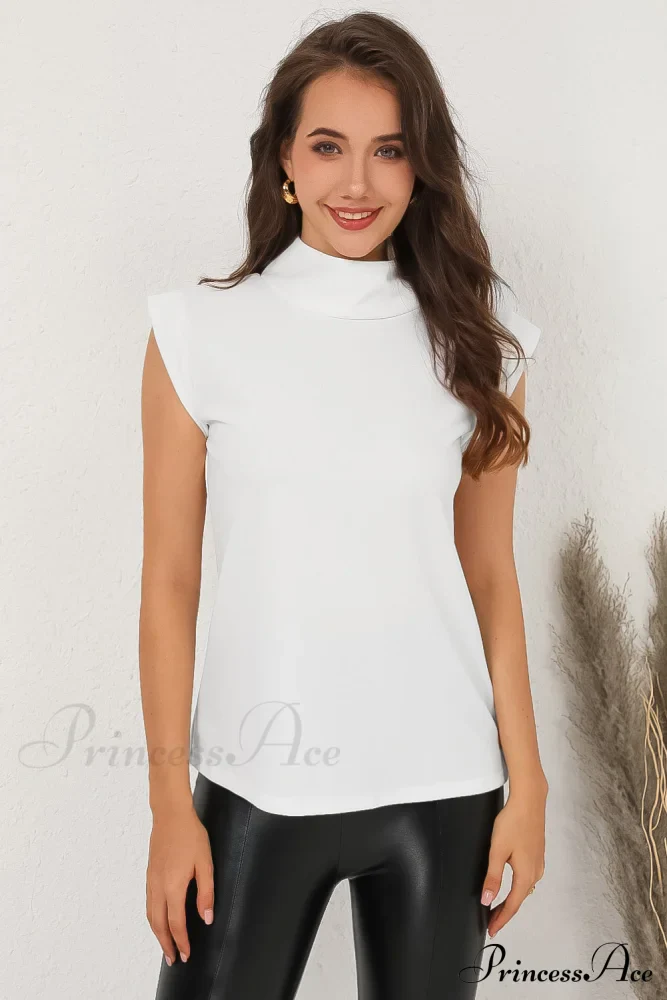 White Mock Sleeveless Solid Neck Top - Image 10