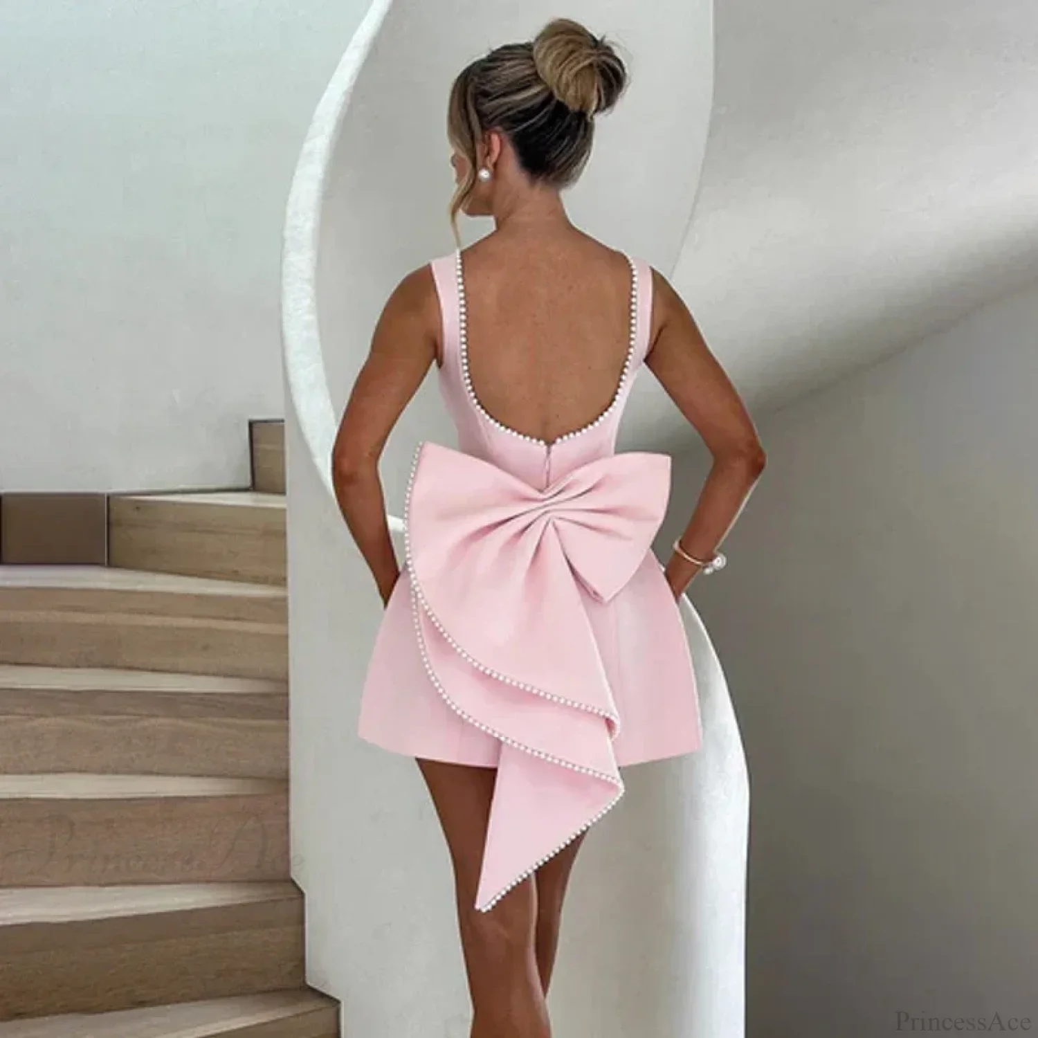 White Pearl Backless Party Dress - Image 2