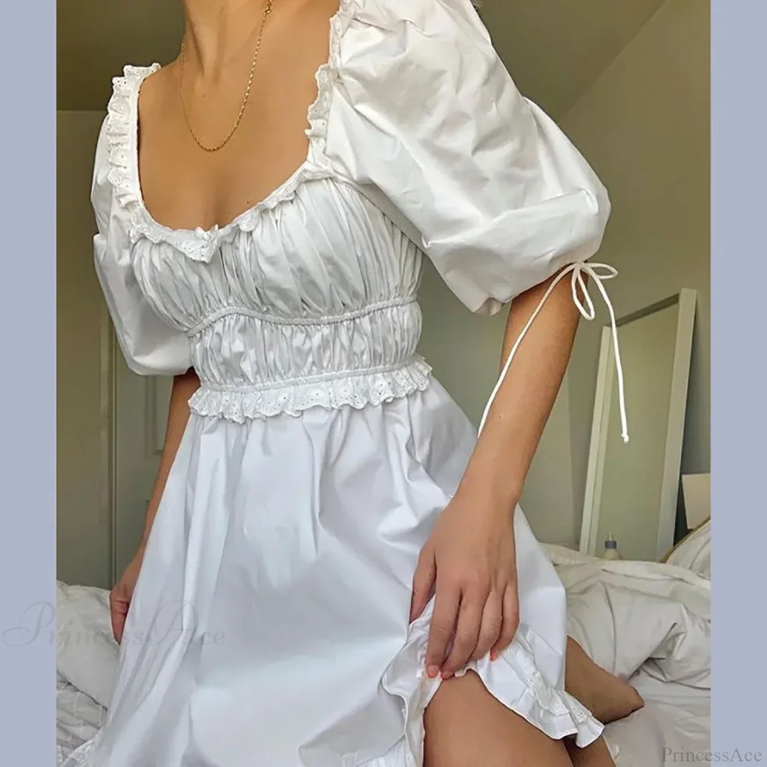 White Puff Sleeve Mini Dress - Image 3