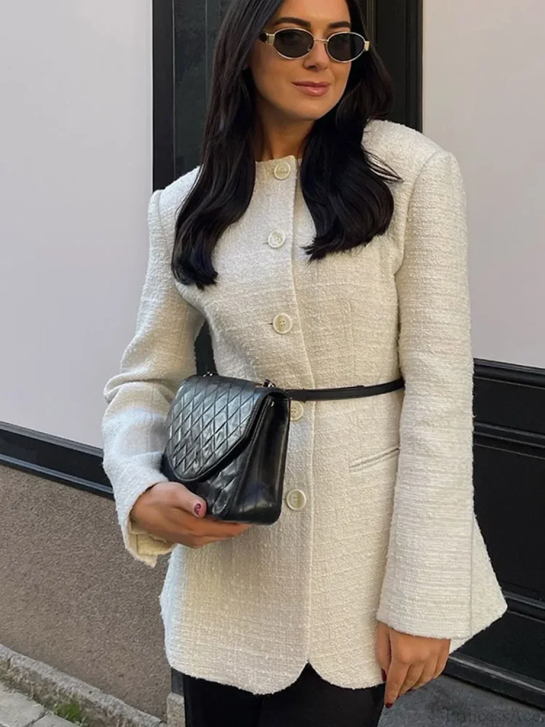 White Round Neck Single Breasted Coat - Image 2