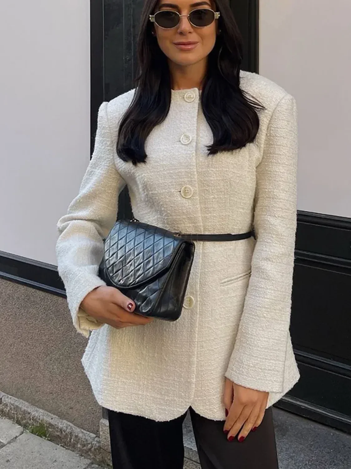 White Round Neck Single Breasted Coat - Image 3