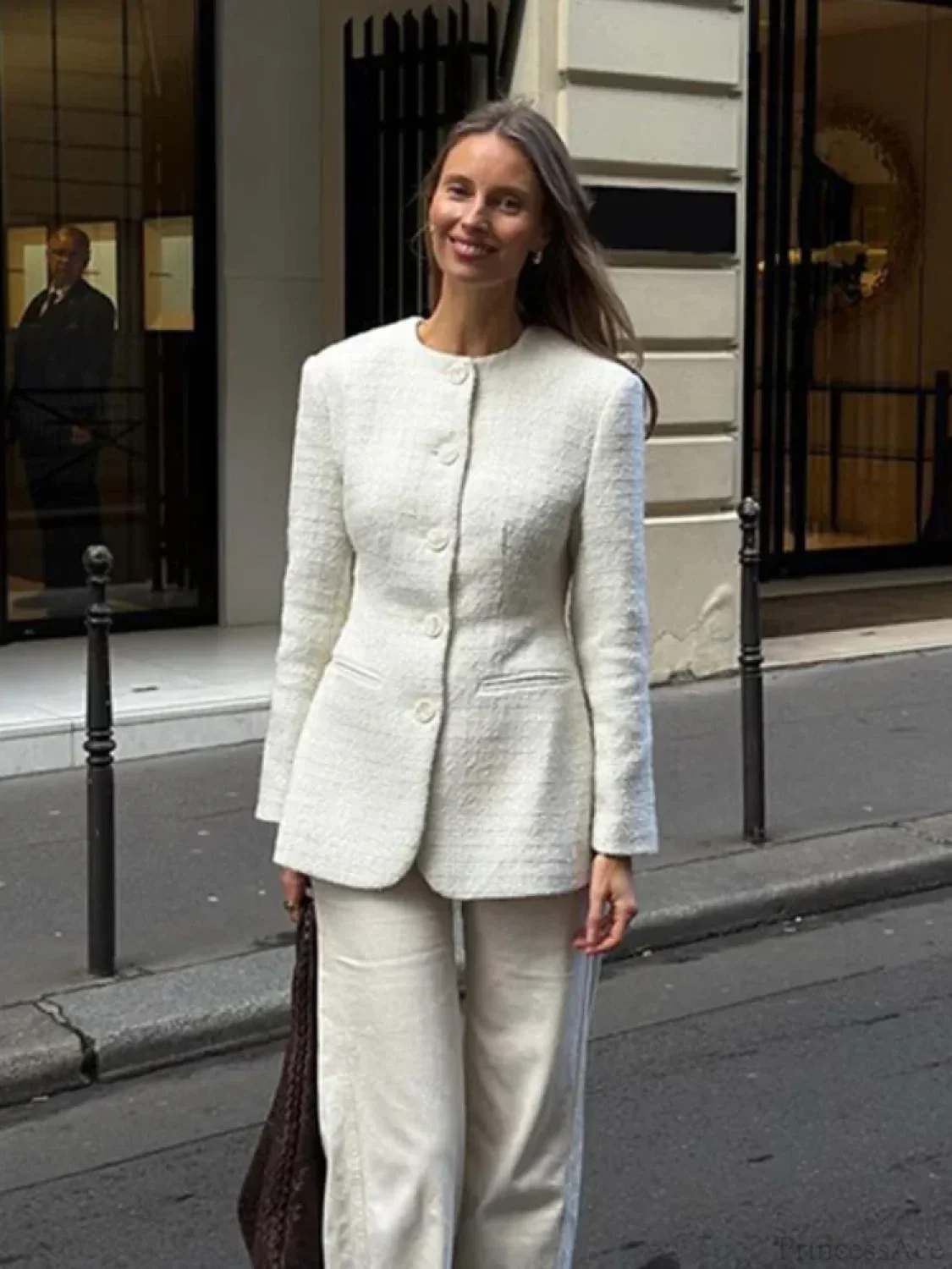 White Round Neck Single Breasted Coat - Image 5