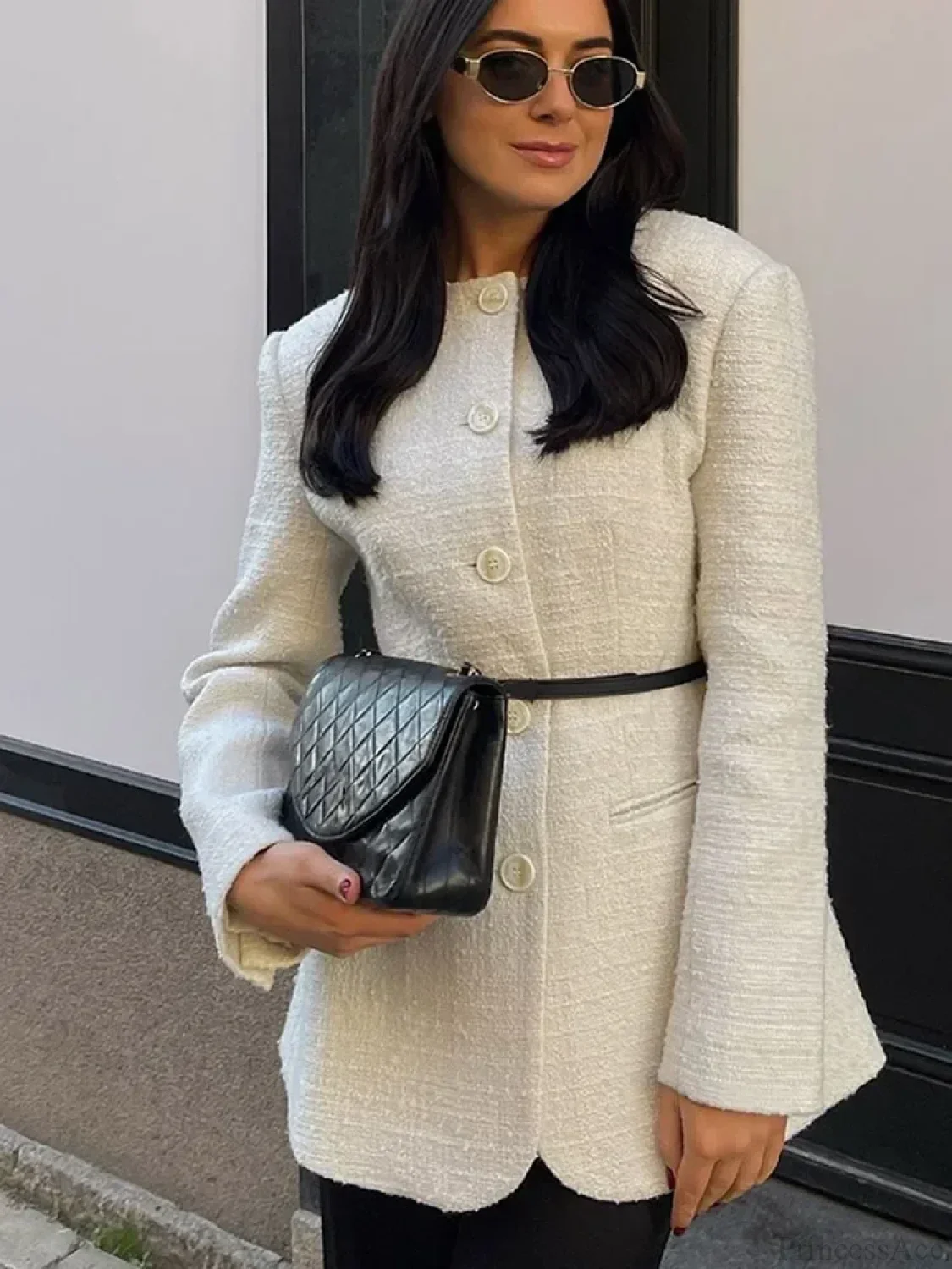 White Round Neck Single Breasted Coat - Image 7
