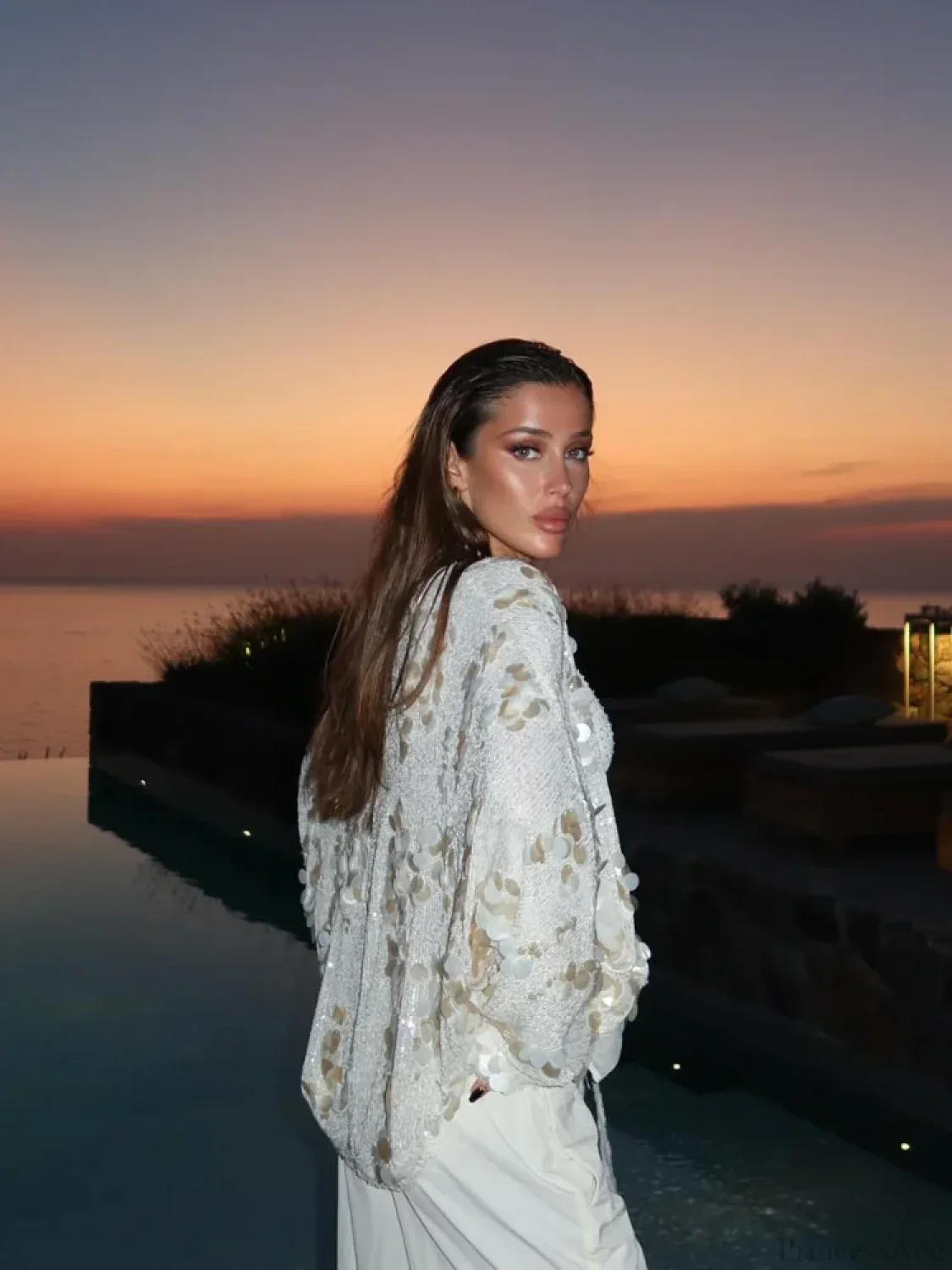 White Sequins Lace-up Shirt Coat - Image 3