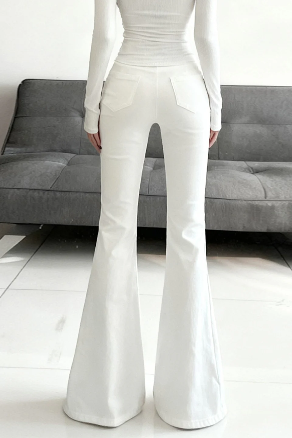 White Stretch Low Rise Bootcut Casual Jeans - Image 5