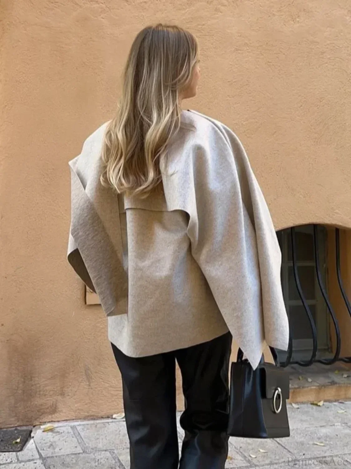 White Woolen Coat with Scarf Collar - Image 2