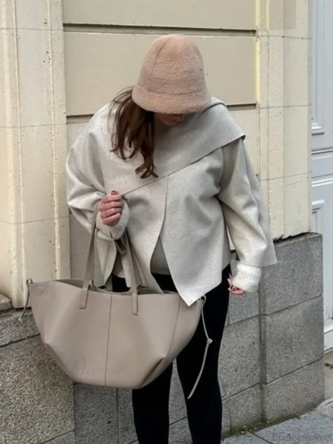 White Woolen Coat with Scarf Collar - Image 4