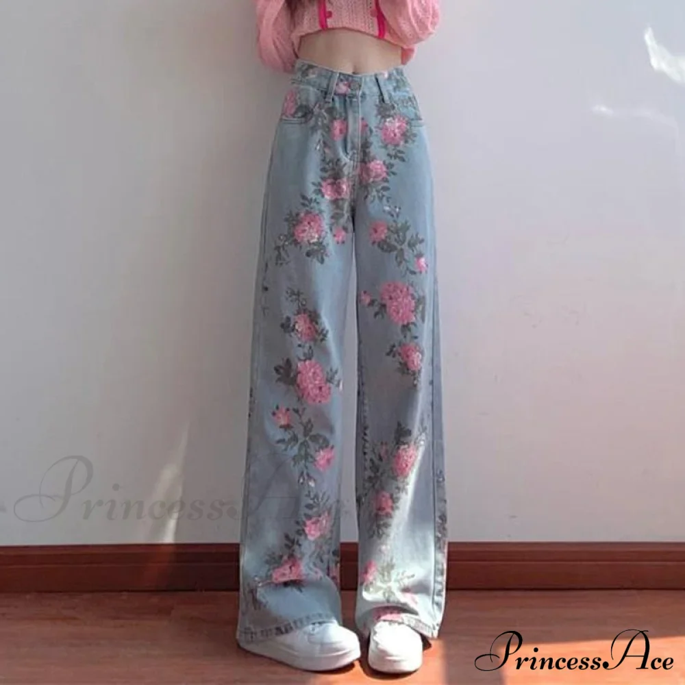 Wide High Waist Flowered Leg Jeans - Image 3