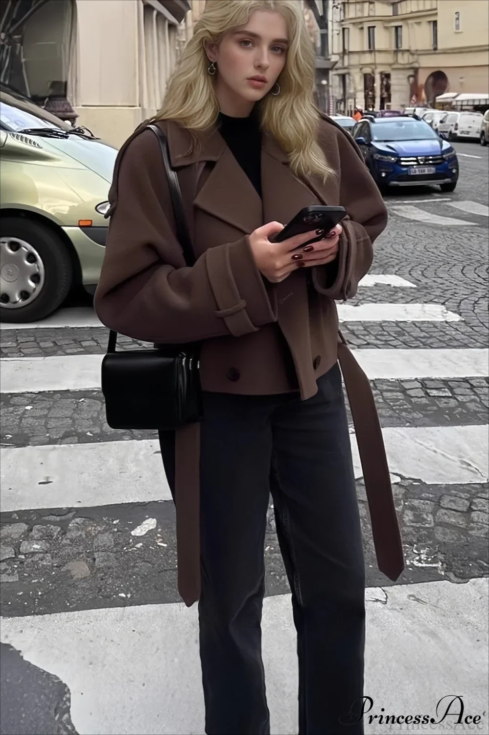 Wide Lapel Wool Blend Coat - Image 3