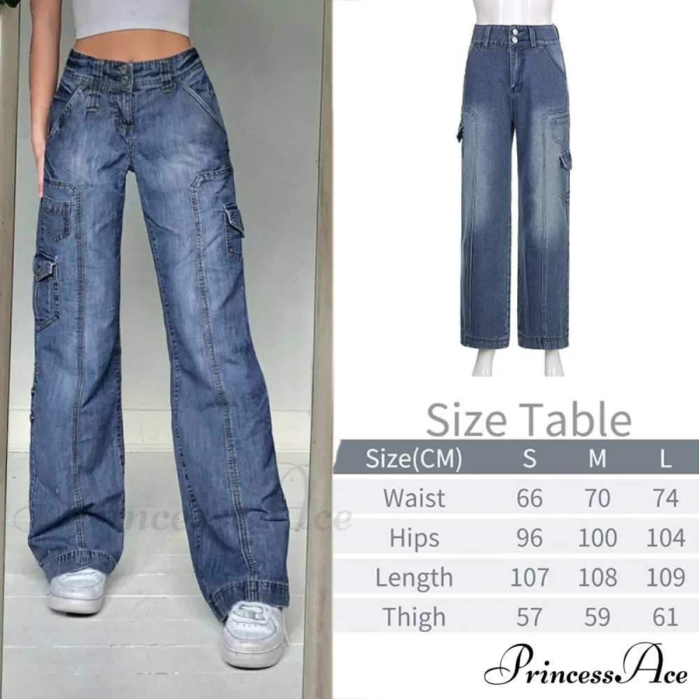 Wide Leg Oversize Y2K Patterned Baggy Winter Cargo Casual Jeans Low Autumn Waist Women's Trousers - Image 4