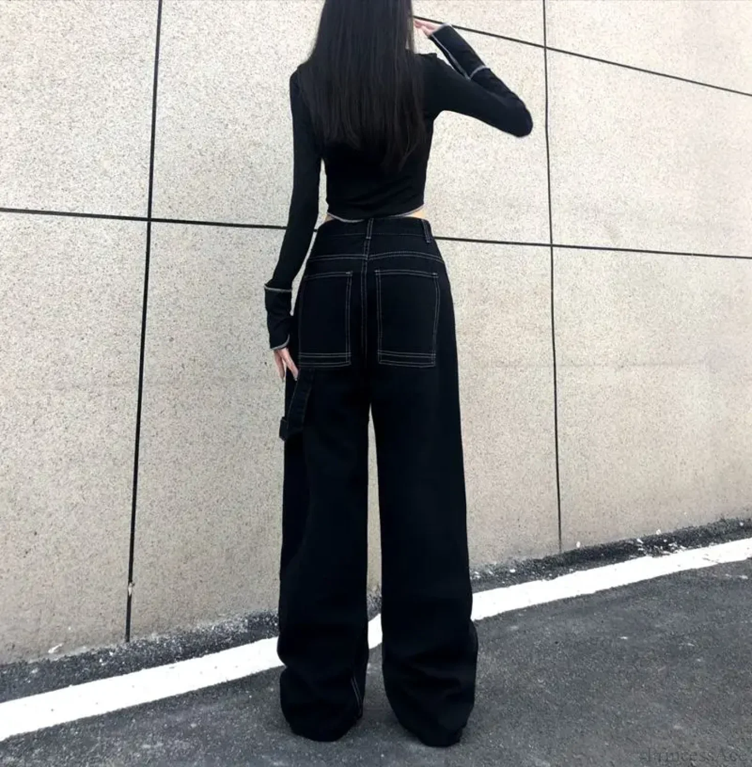Wide Leg Stars Letter Print Jeans Pants - Image 3
