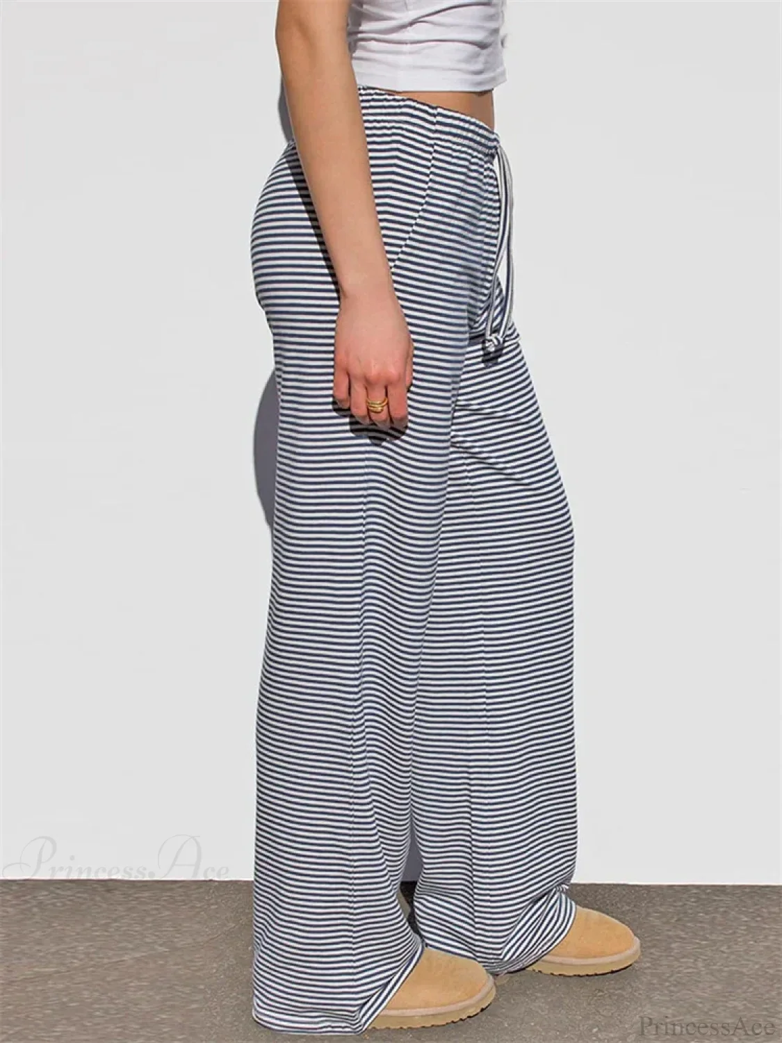 Wide-Leg Striped Drawstring Elastic Casual Sweatpant - Image 2