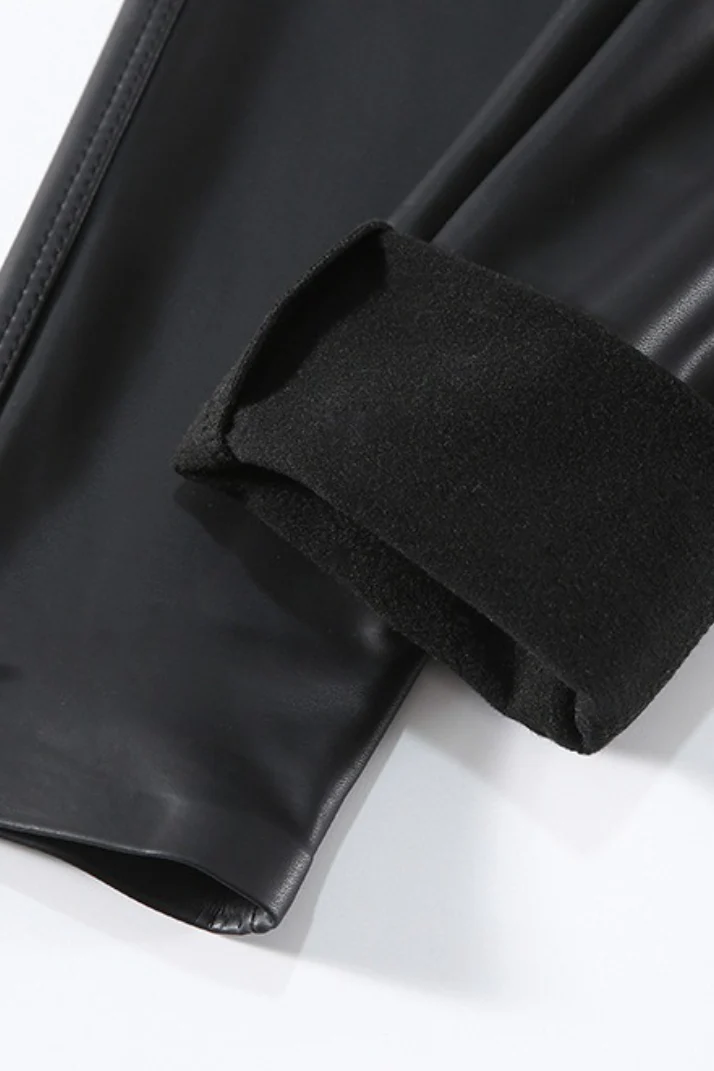 Wind-Resistant Tapered Faux Leather Thermal Leggings - Image 7