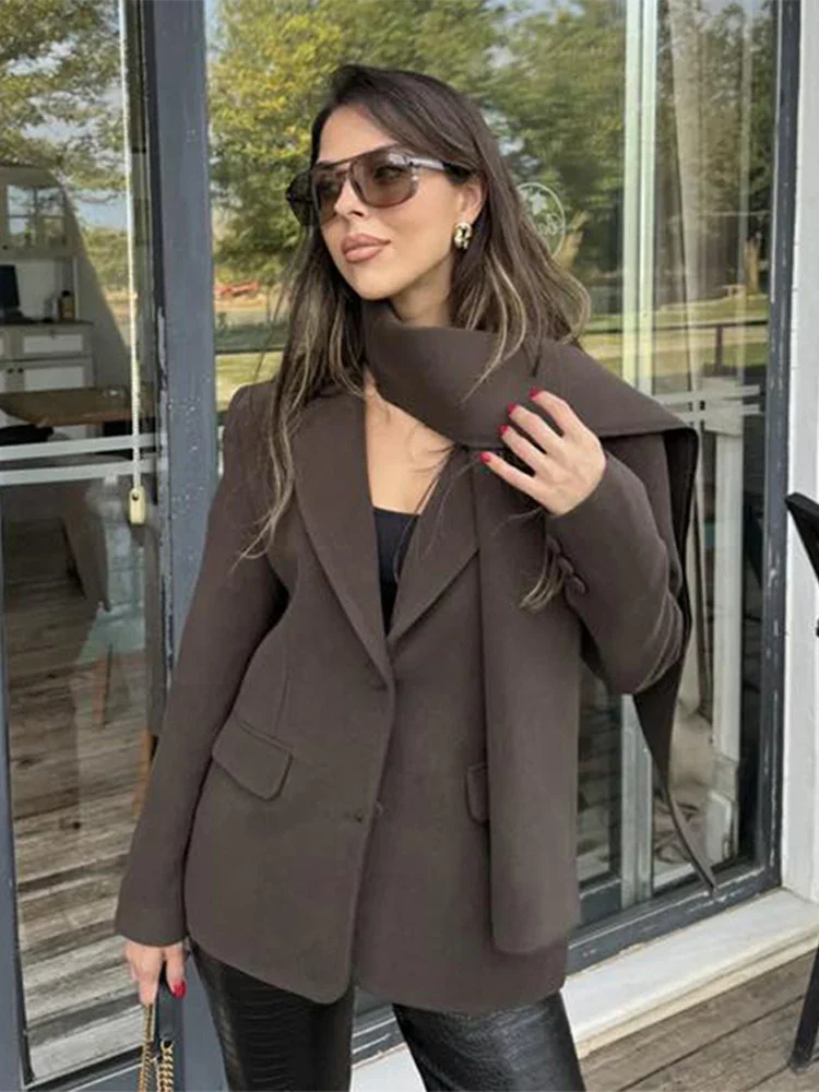 Wine Red Lapel Scarf Coat - Image 4