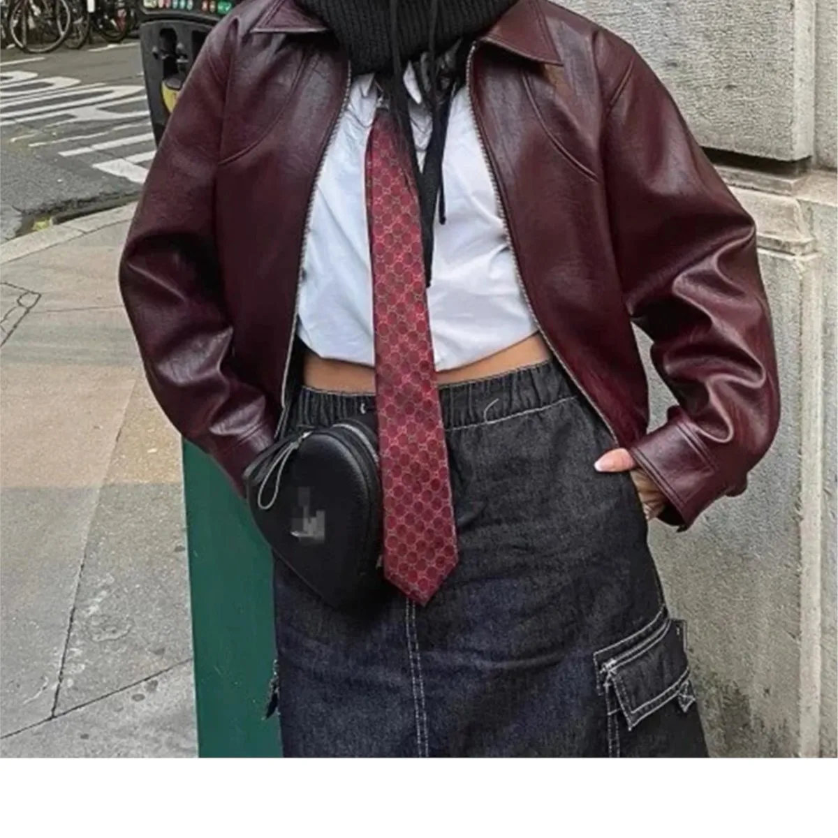 Wine Red PU Leather Coat - Image 5