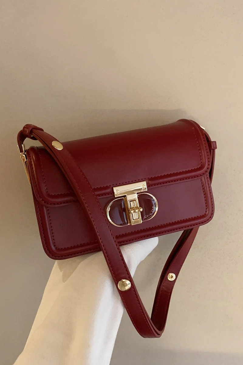 Wine Red Structured Mini Square Shoulder Crossbody Bag - Image 2