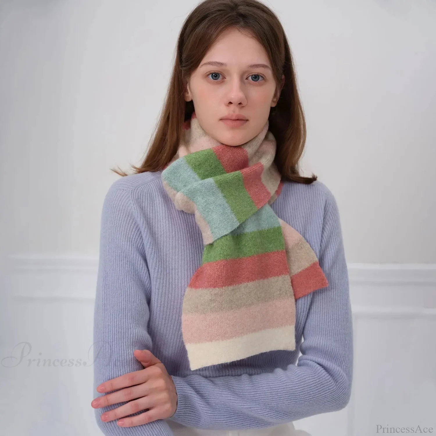 Winter Cashmere Shawl Women Colorful Striped Neck Scarf - Image 3