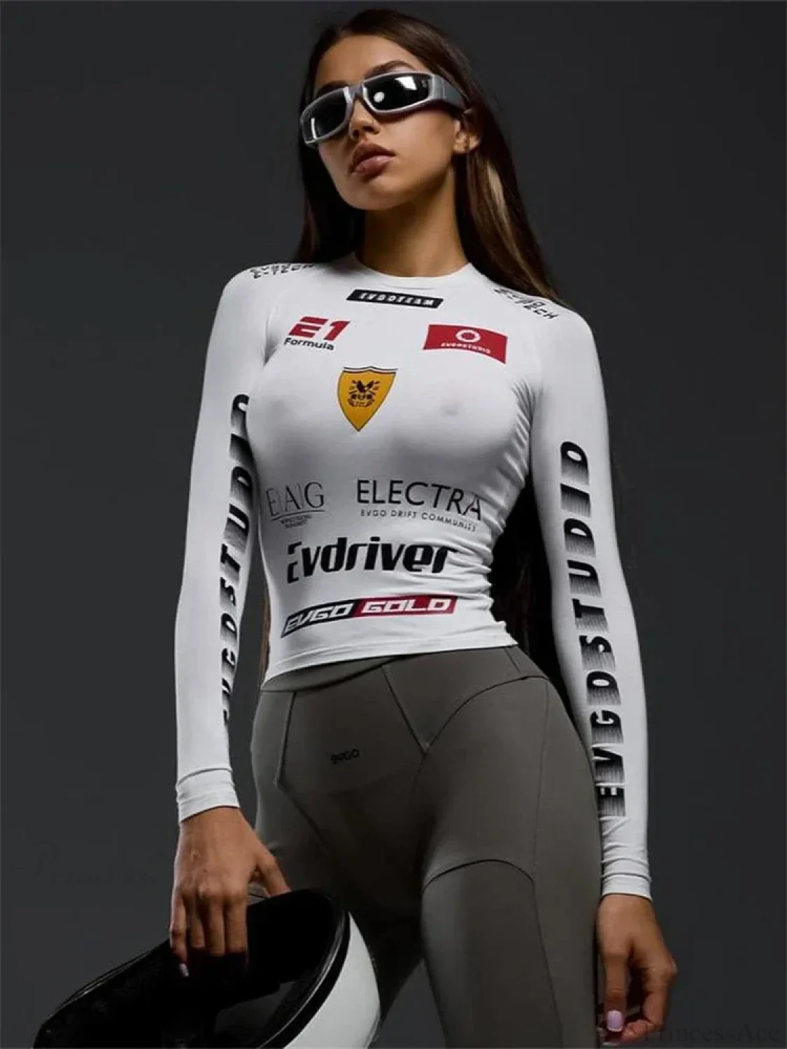 Winter Motor Style Letter Print Cyber Slim Knit Top - Image 3