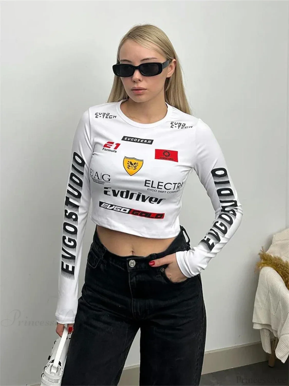 Winter Motor Style Letter Print Cyber Slim Knit Top - Image 5
