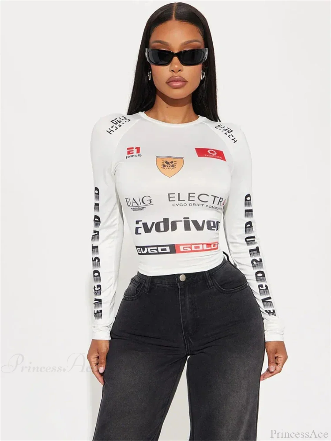 Winter Motor Style Letter Print Cyber Slim Knit Top - Image 6