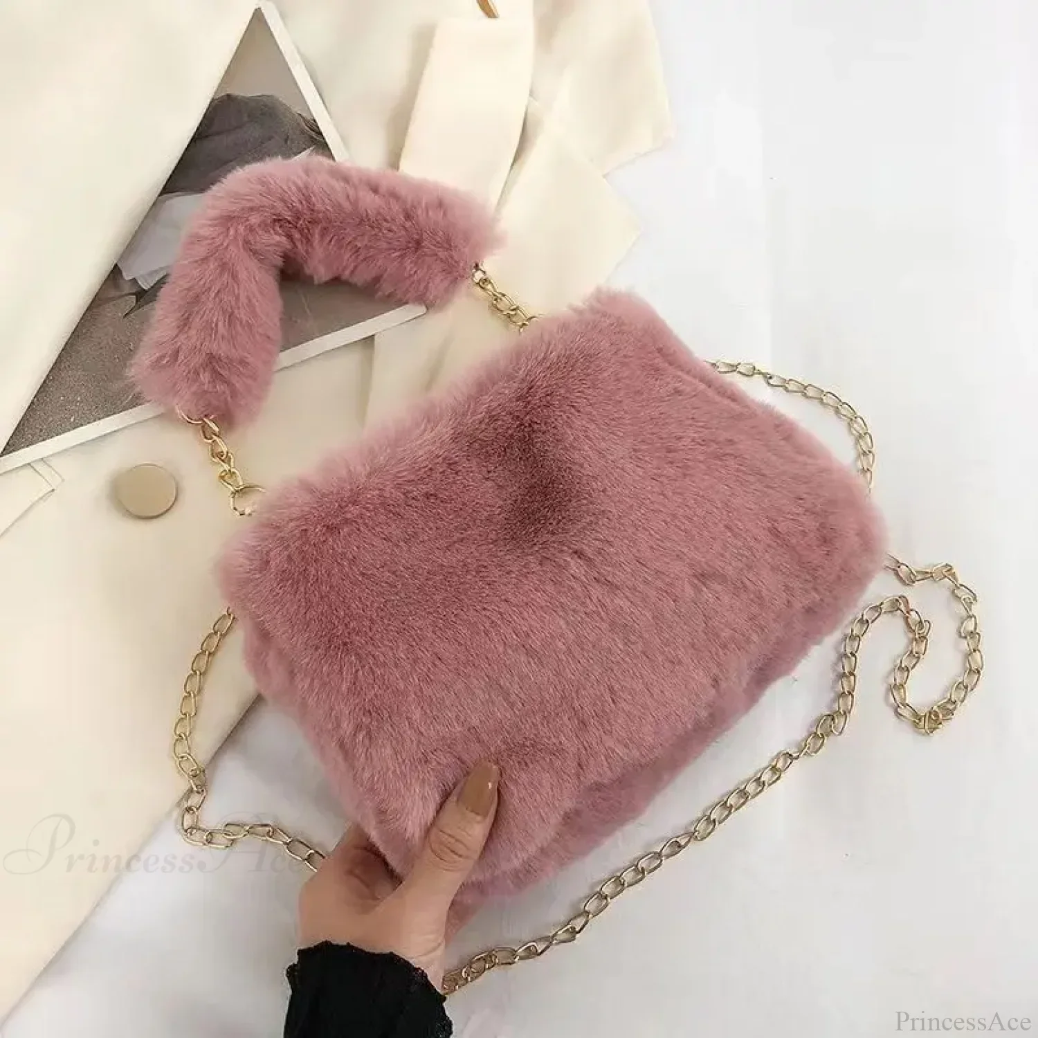Winter Plush Fluffy Small Square Crossbody Handbag - Image 8