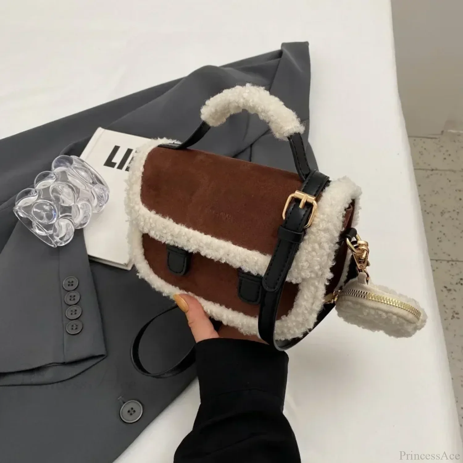 Winter Plush Small Square Crossbody Handbag - Image 10