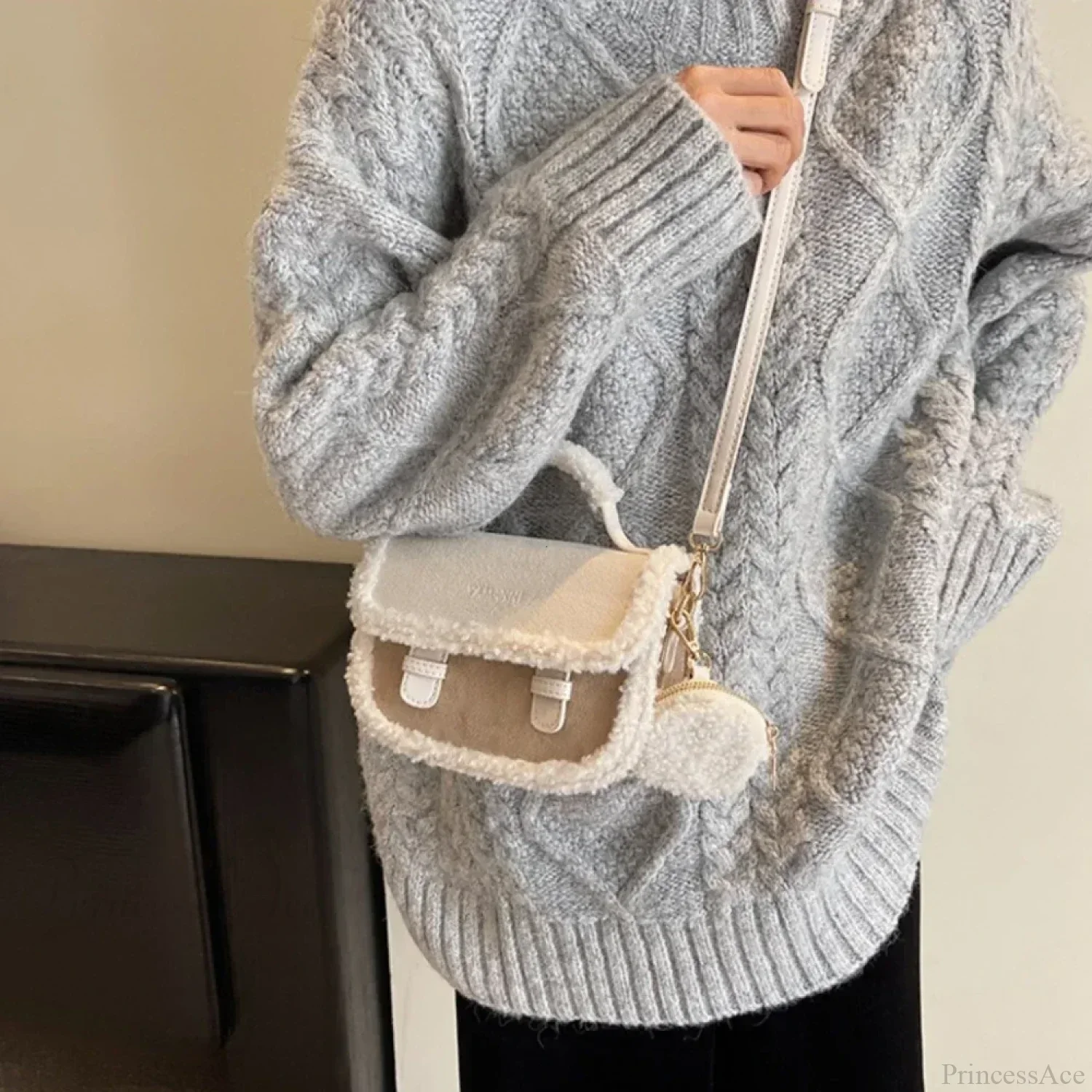 Winter Plush Small Square Crossbody Handbag - Image 4