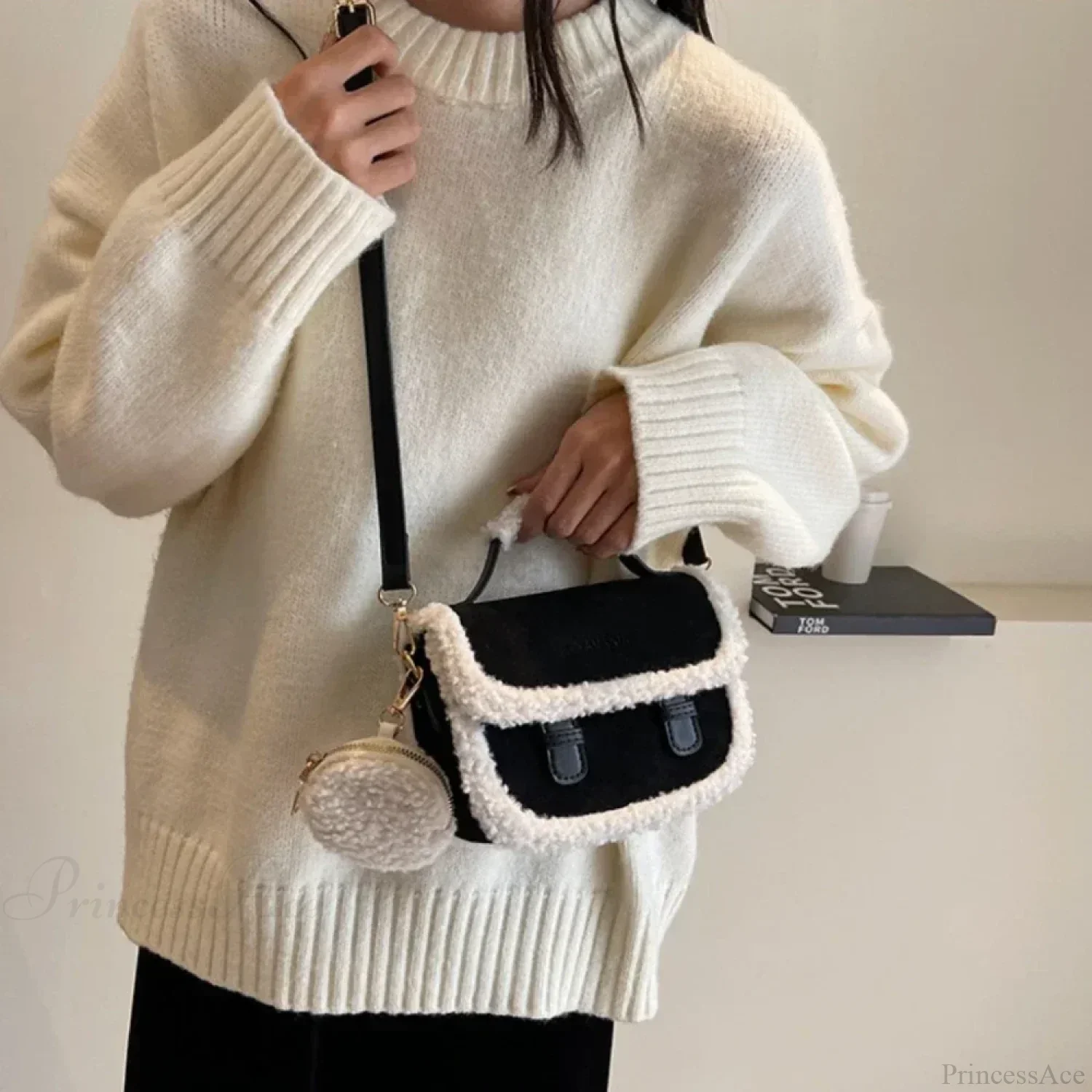 Winter Plush Small Square Crossbody Handbag - Image 5