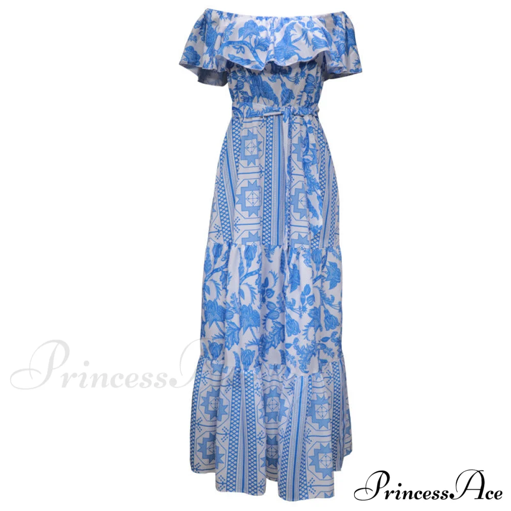 with Design Shoulder Full-Length Gown Geometric Off Ruffle Design - Image 4