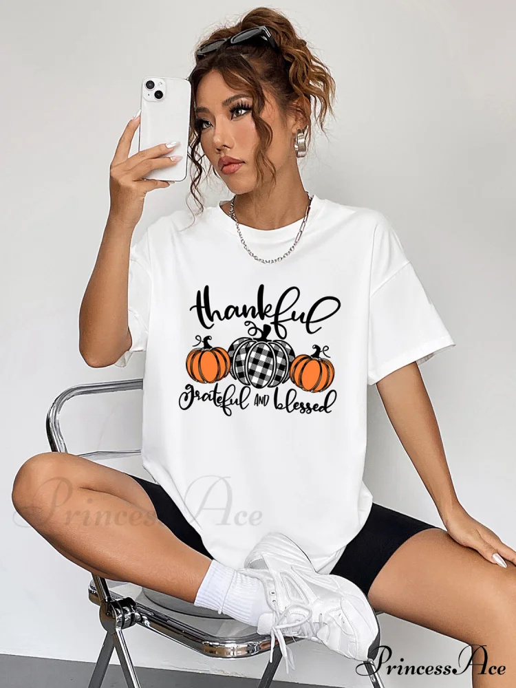 with Fall Graphic T-Shirt Neck Thanksgiving Round Season and Brief Sleeves - Image 3