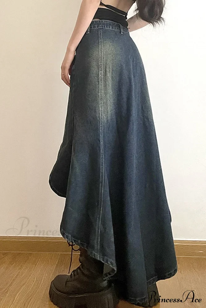 Distressed High Rise Denim Skirt - Image 2