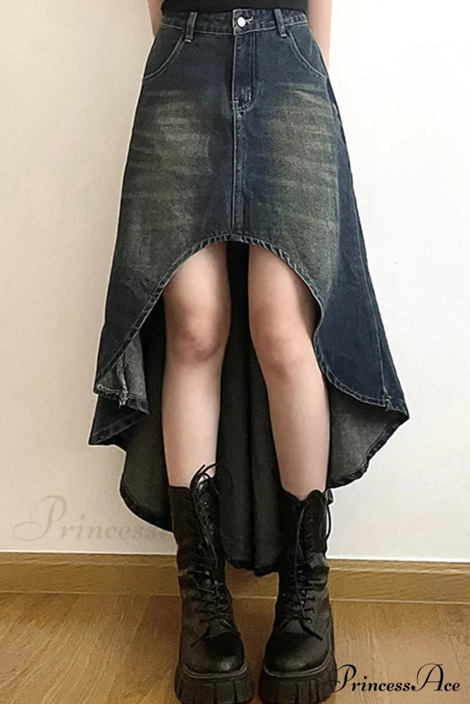 Distressed High Rise Denim Skirt - Image 4