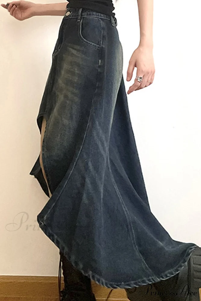 Distressed High Rise Denim Skirt - Image 5