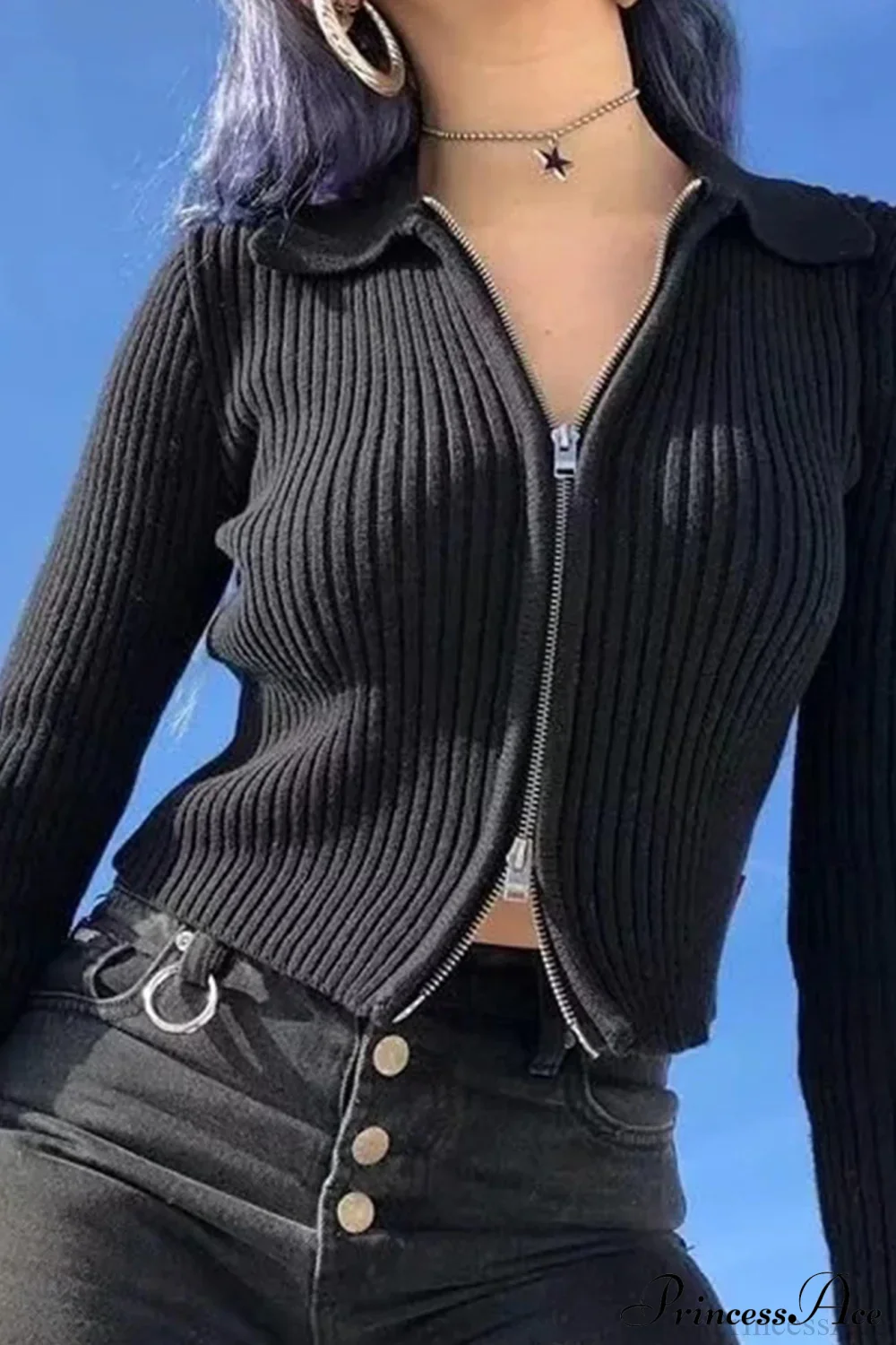 Polo Collar Knit Cardigan - Image 3