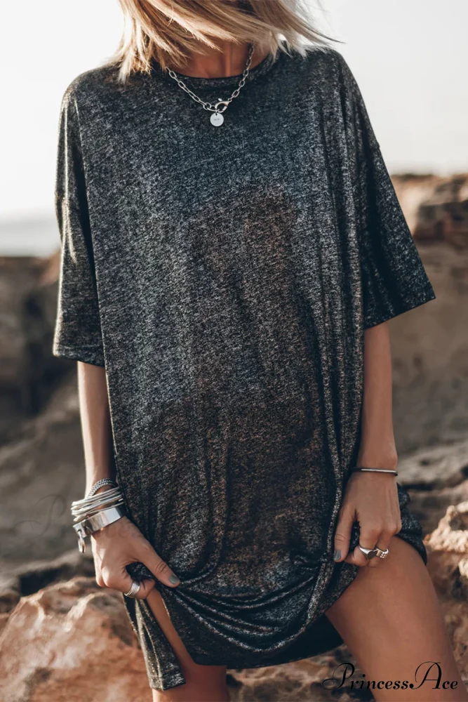 with Neck O Solid T-Shirt Casual Slit - Image 4