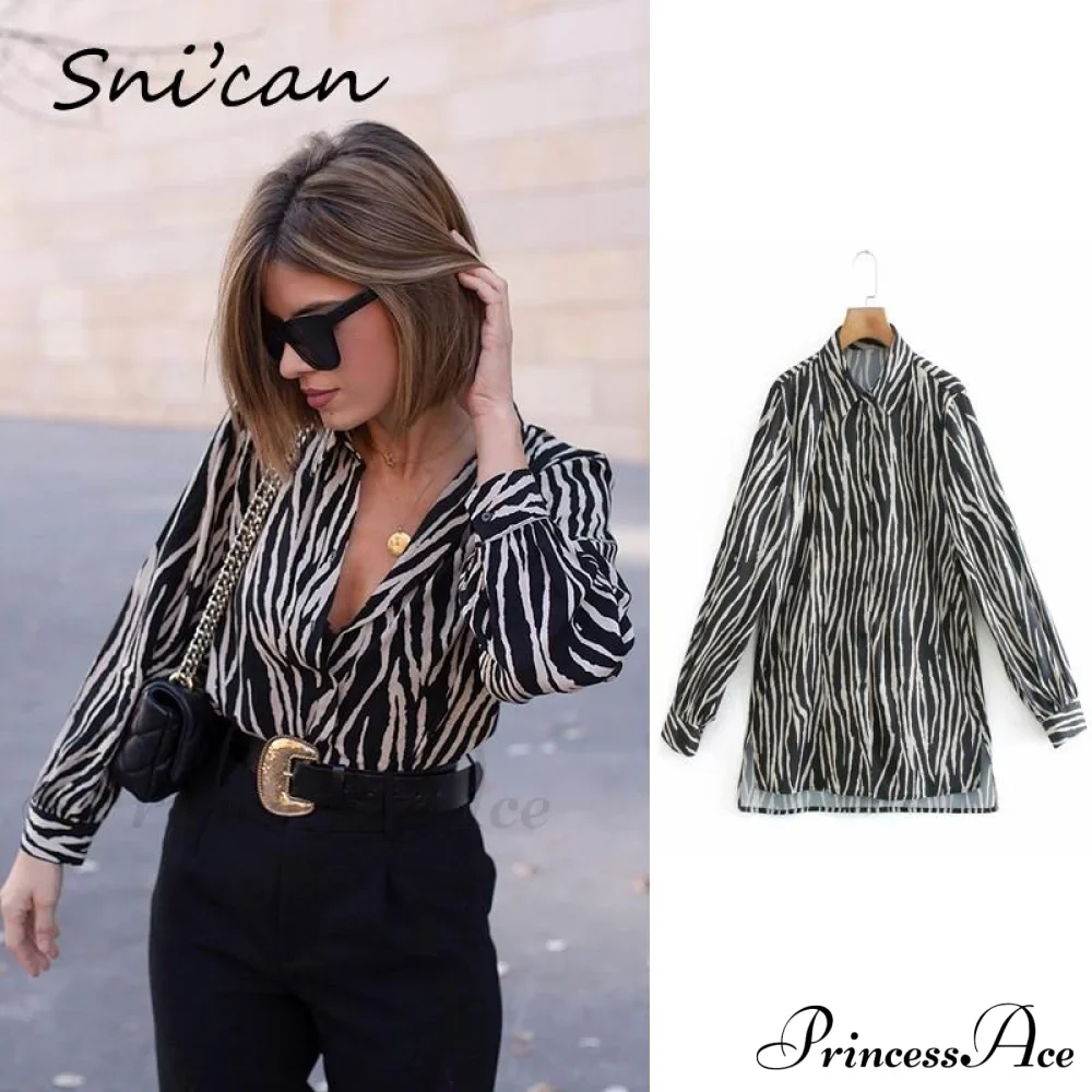 with Satin Blouse Design Arm - Long Women's Zebra Top - Image 13