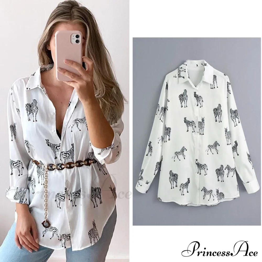 with Satin Blouse Design Arm - Long Women's Zebra Top - Image 14