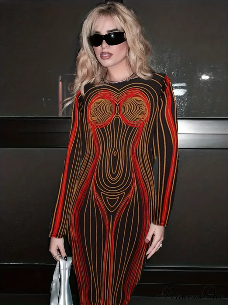 with Striped Long Body Shape Out Design Gown Cut Sleeves - Image 2