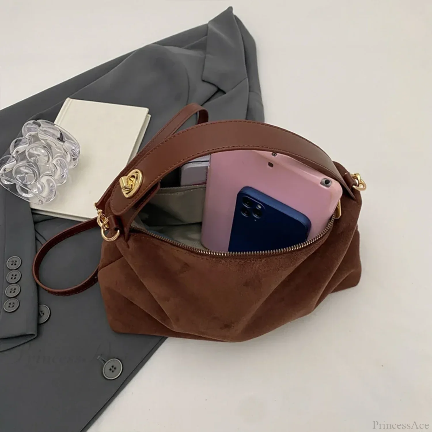 Women Suede Adjustable Crossbody Handbag - Image 5