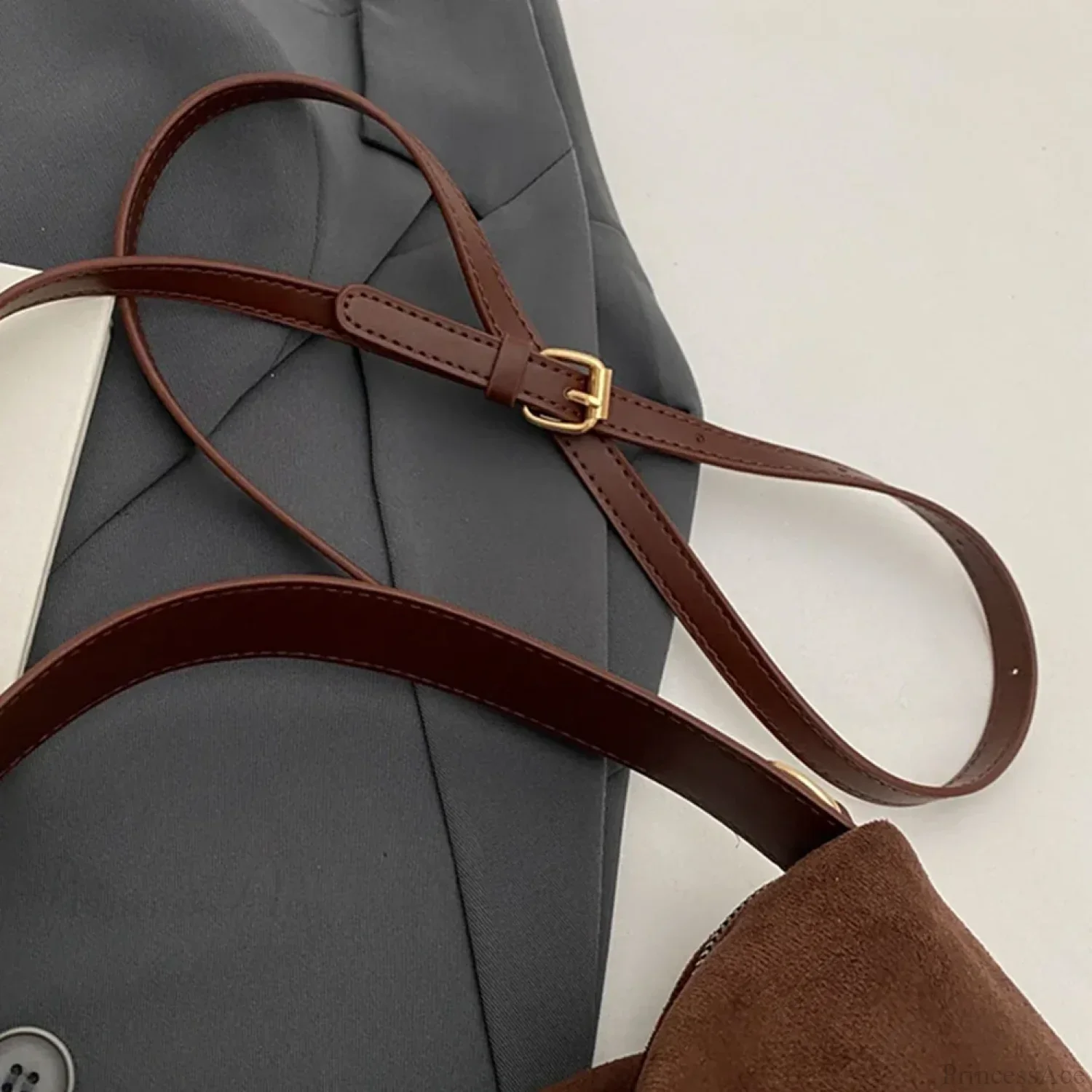 Women Suede Adjustable Crossbody Handbag - Image 6