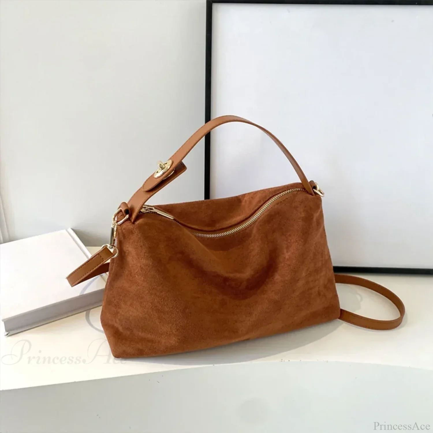 Women Suede Adjustable Crossbody Handbag - Image 7
