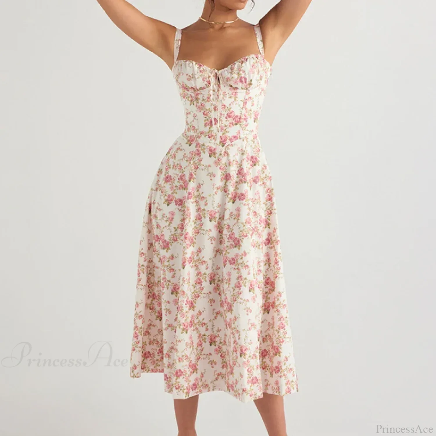 Boho Spaghetti Straps Tie Front Floral Dress - Image 3