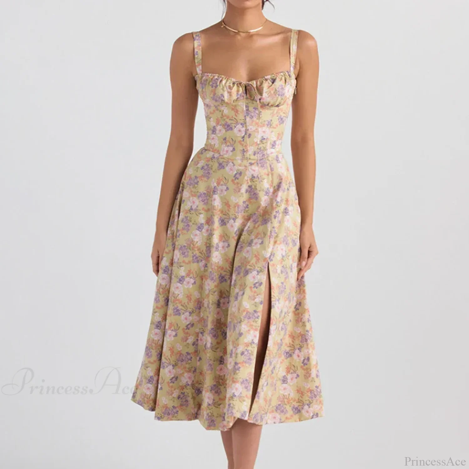 Boho Spaghetti Straps Tie Front Floral Dress - Image 9