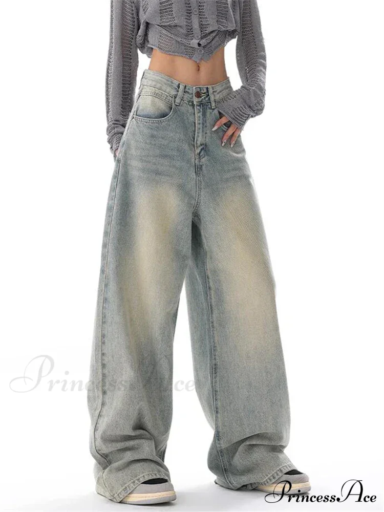Women's American Vintage Washed Thin Casual Neutral Style Blue Denim Female High Waist Straight Pants Jeans - Image 2