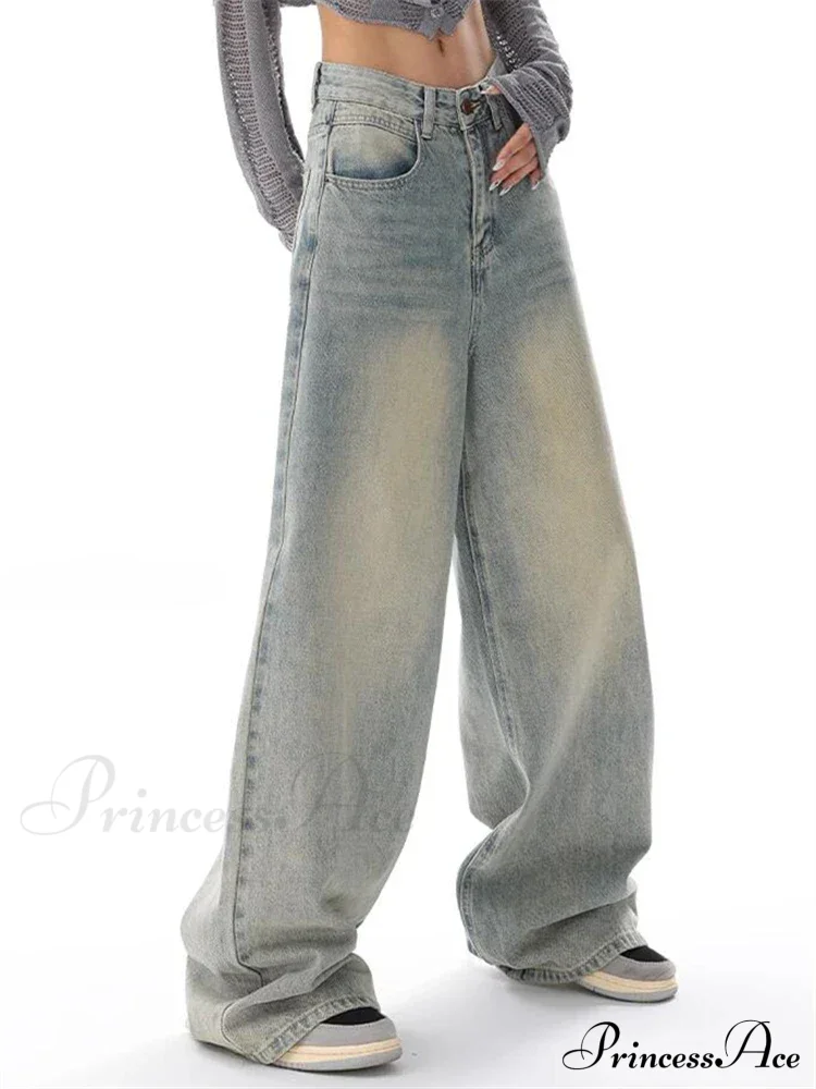 Women's American Vintage Washed Thin Casual Neutral Style Blue Denim Female High Waist Straight Pants Jeans - Image 3