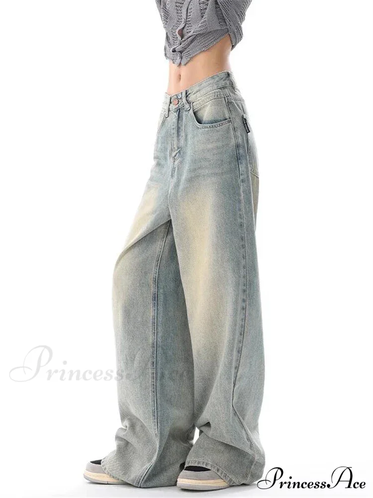 Women's American Vintage Washed Thin Casual Neutral Style Blue Denim Female High Waist Straight Pants Jeans - Image 4