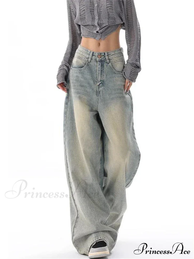 Women's American Vintage Washed Thin Casual Neutral Style Blue Denim Female High Waist Straight Pants Jeans - Image 5
