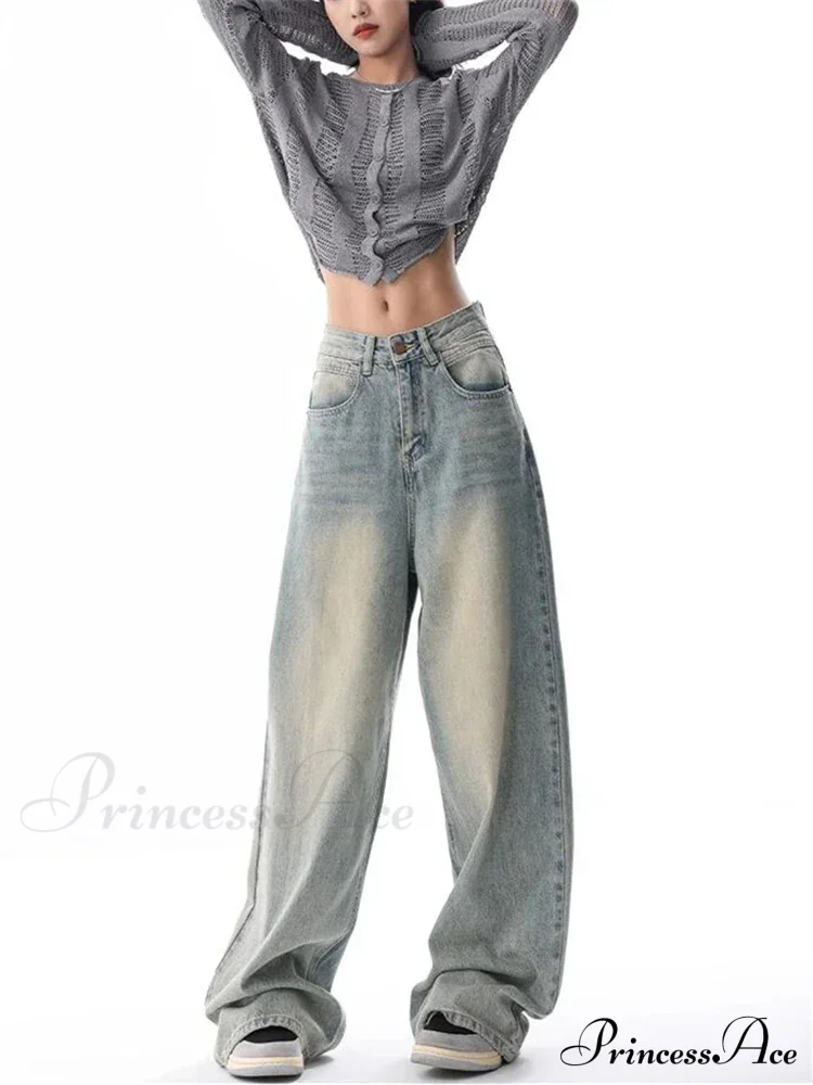 Women's American Vintage Washed Thin Casual Neutral Style Blue Denim Female High Waist Straight Pants Jeans - Image 6